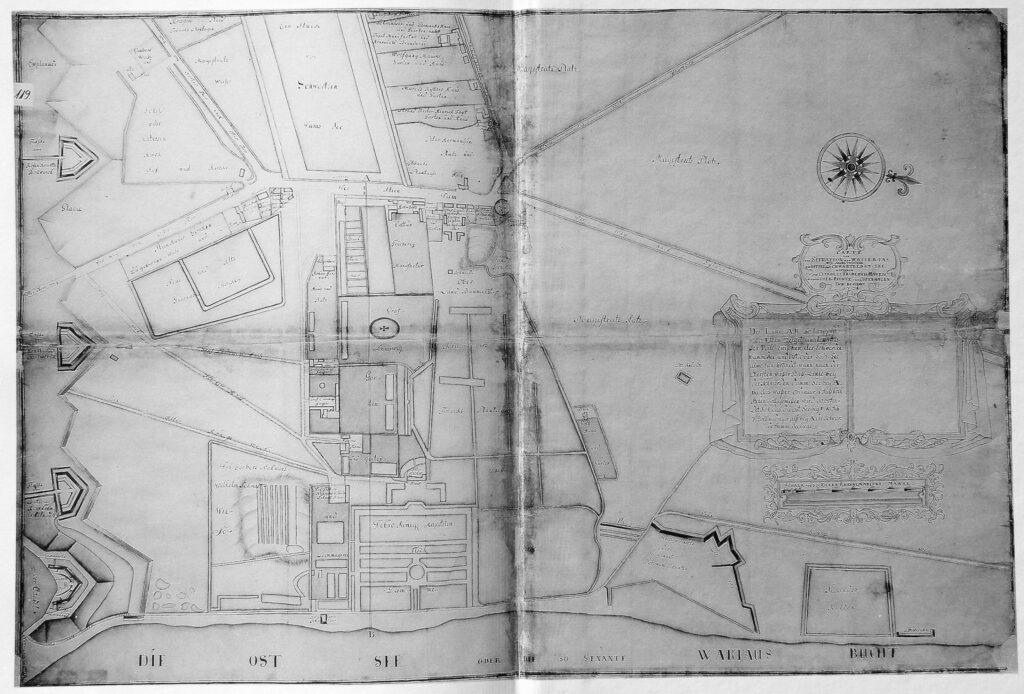 Kort over Østerbro 1728. Formenligt det ældste kort over bydelen. Forsvarets arkiver